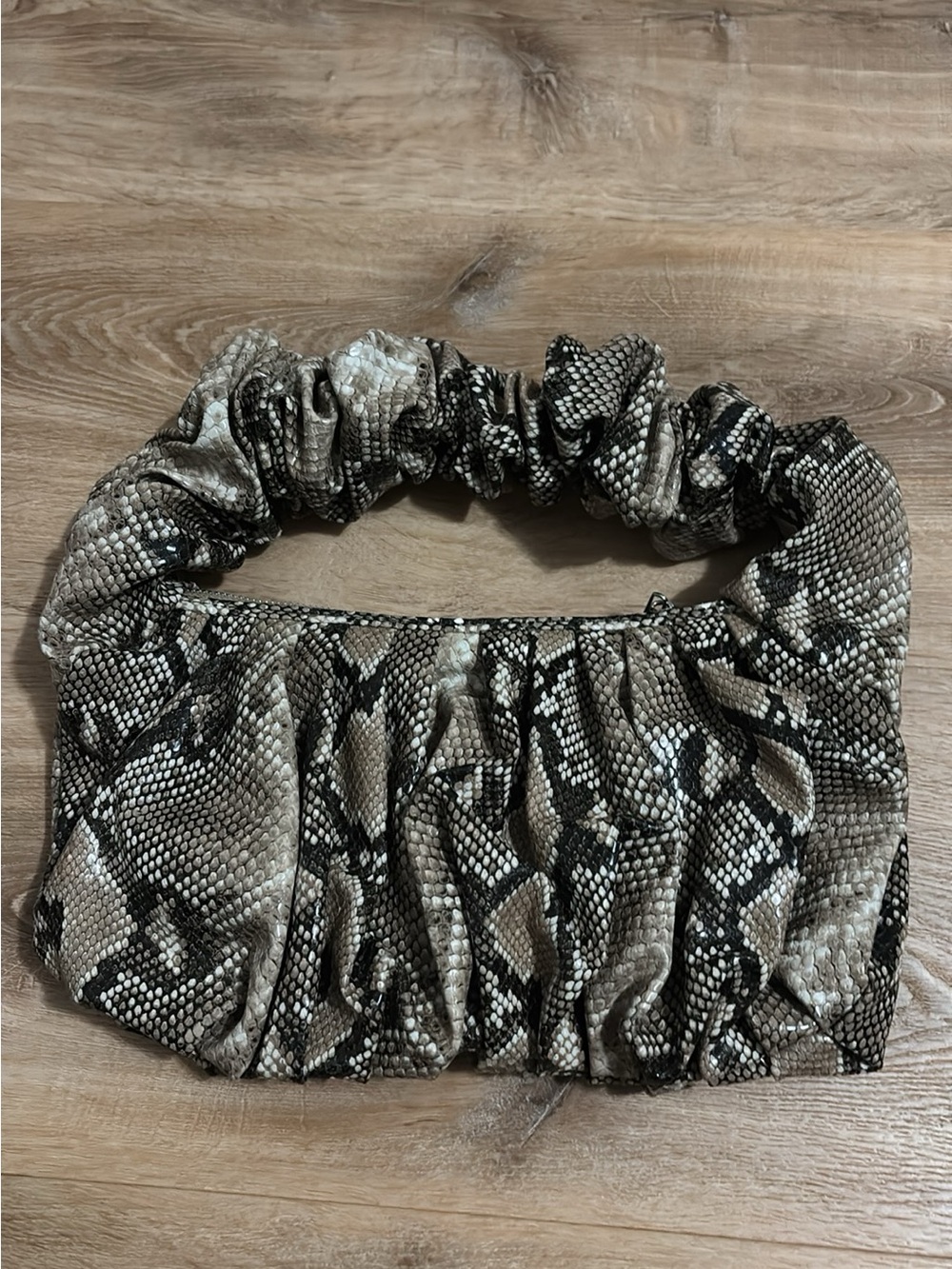 ASOS Snake-Print Ruched Handle Shoulder Bag in Beige and Black